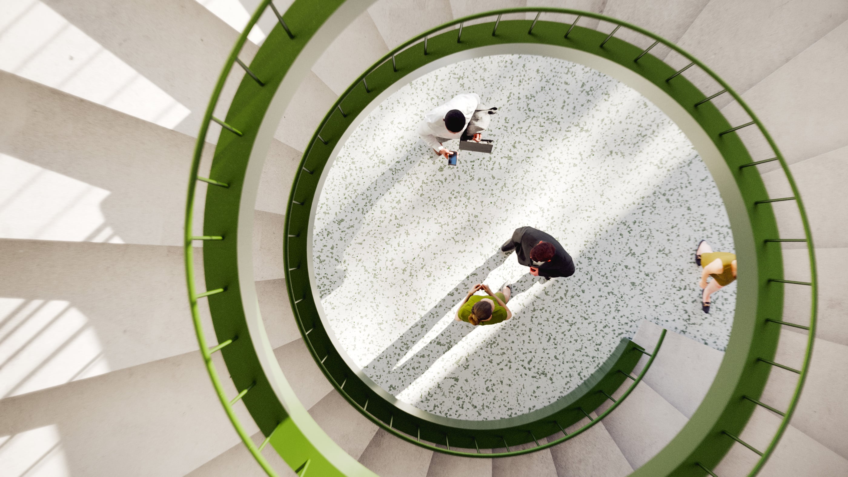 People walking through a circular atrium